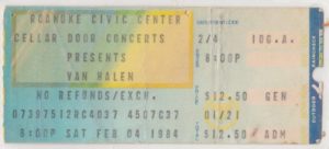 2/4/1984 Van Halen ticket, Roanoke, VA