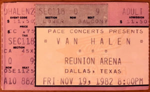 11/19/1982 Van Halen ticket - Dallas, TX